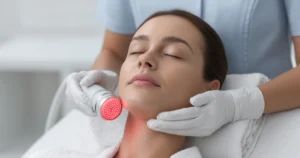 Woman undergoing LED light therapy by Blissful Beauty Bar in Niceville, FL